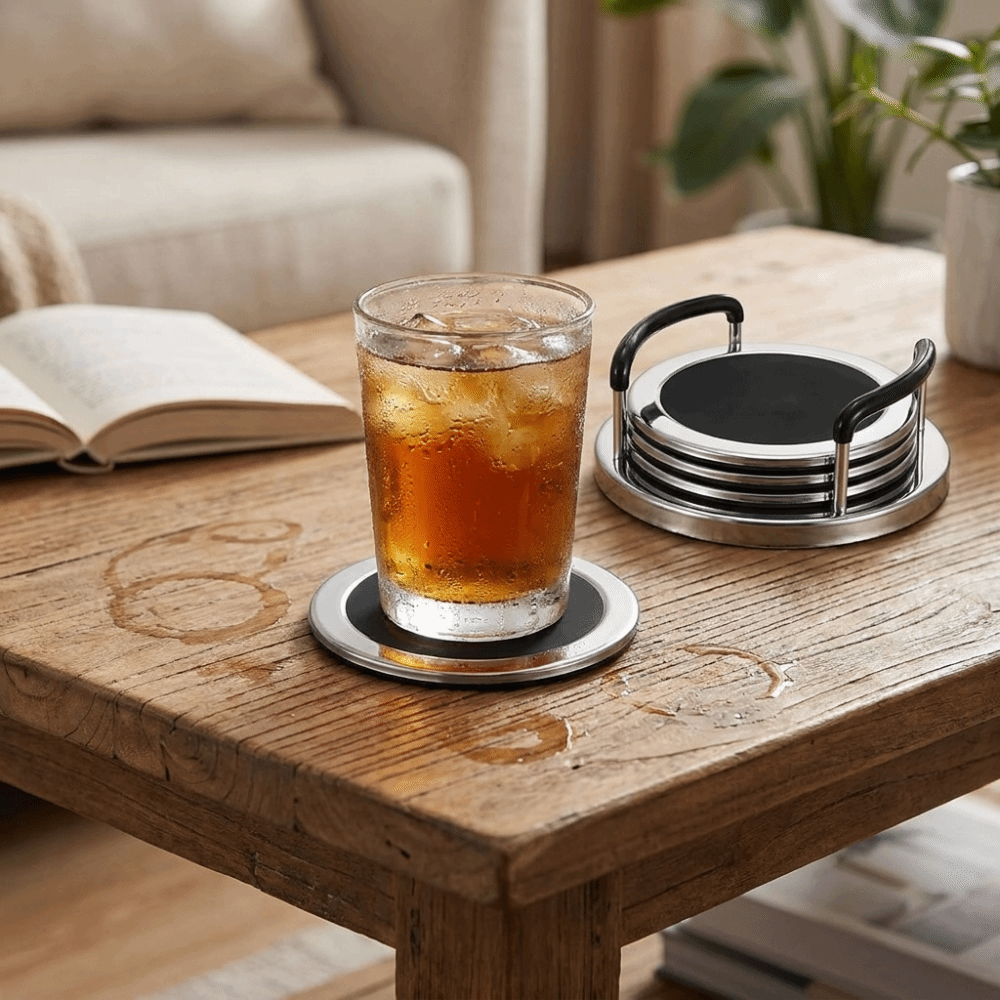 6PCS/SET Round Stainless Steel - Marble Coaster Set 评论和价格