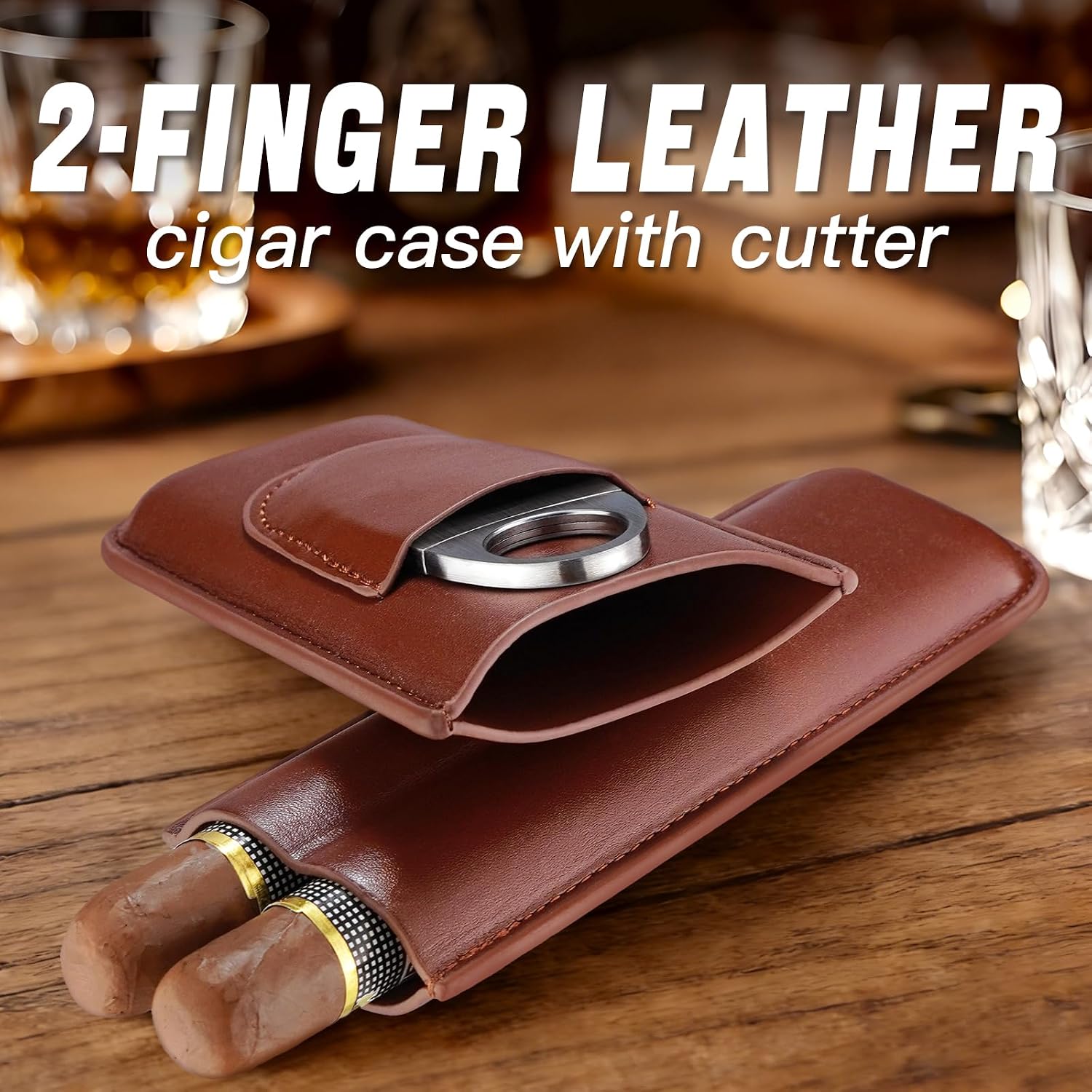 Portable 2-Finger Leather Ciga - Premium Cigar Case 评论和价格