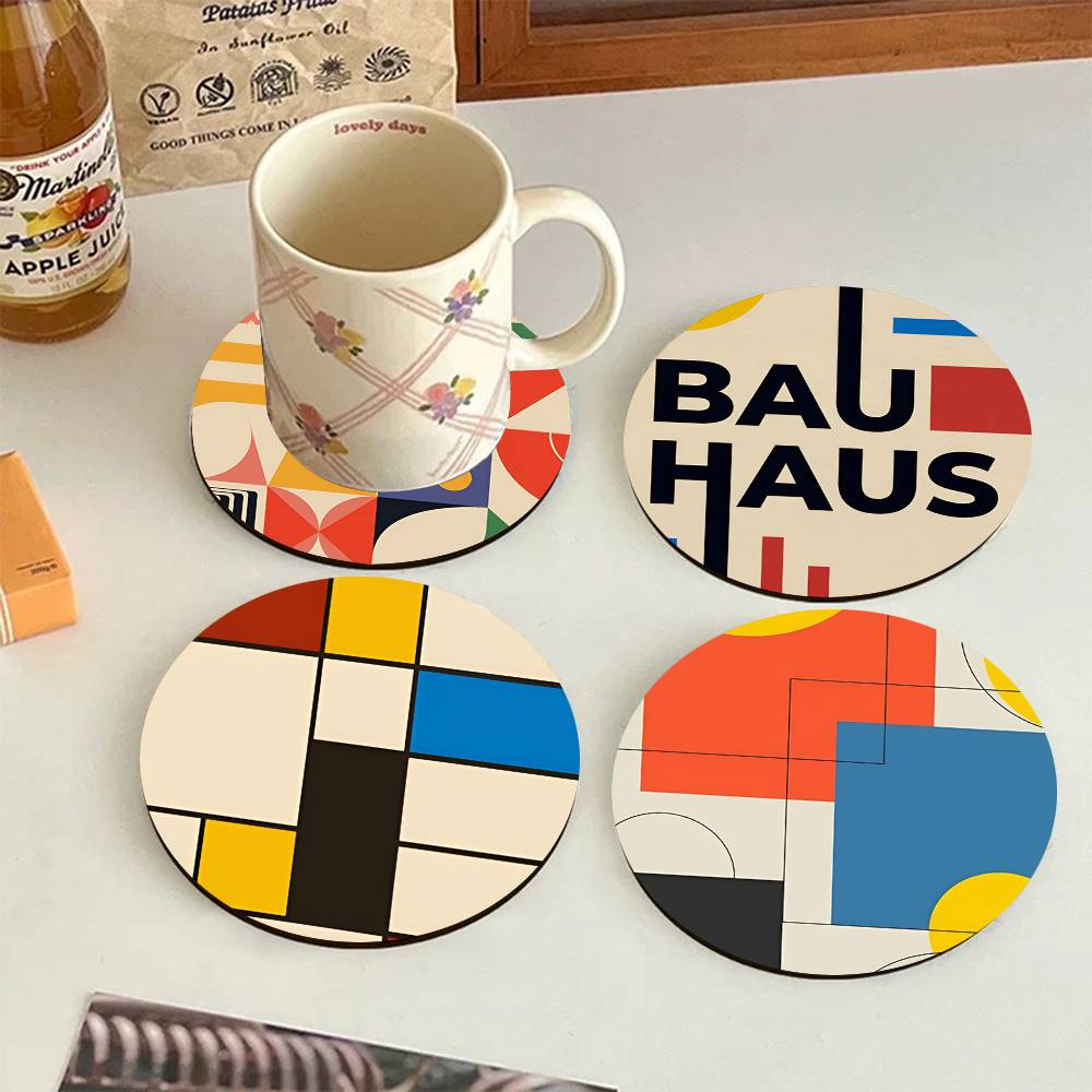 Abstract Bauhaus Round Wooden  - Marble Coaster Set 评论和价格