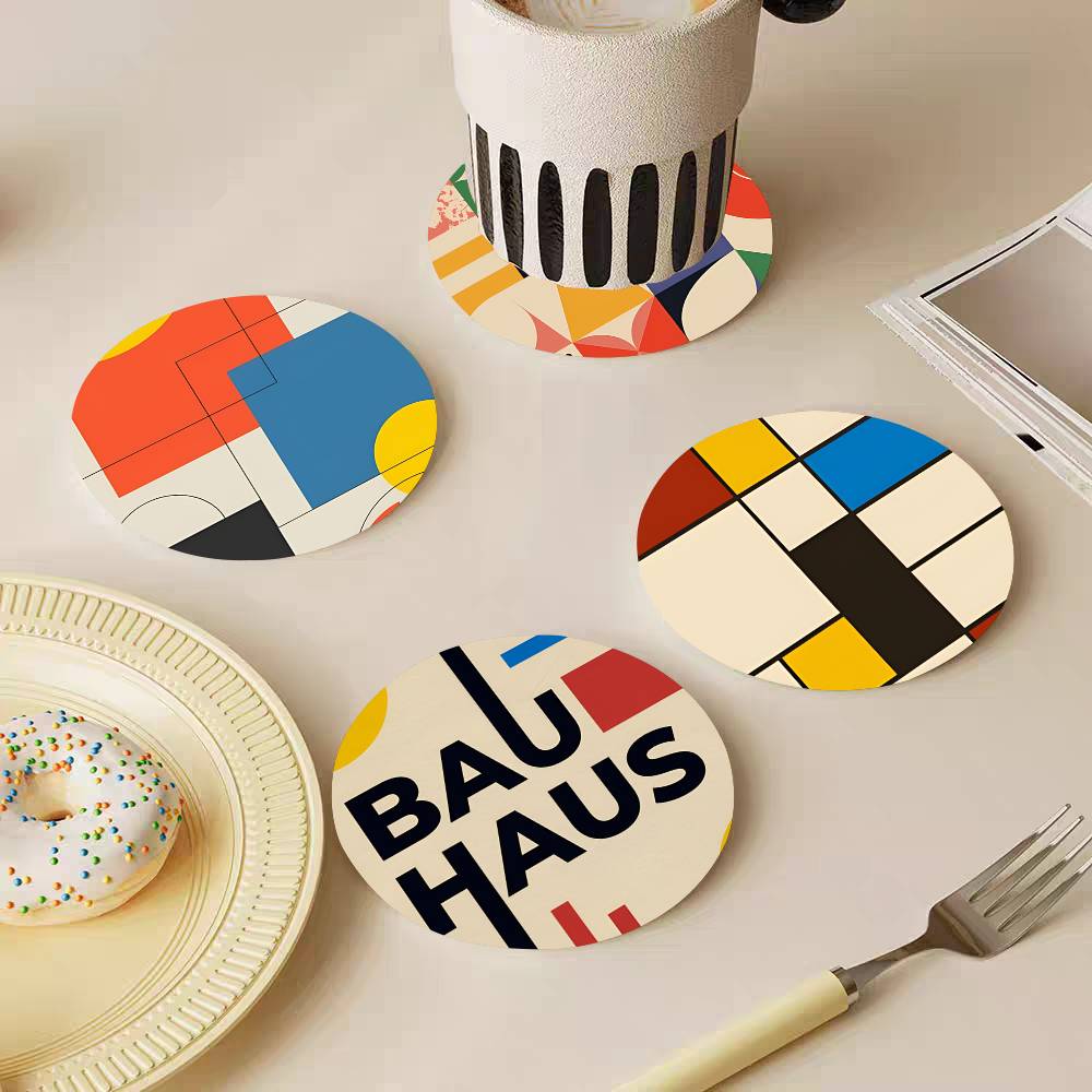Abstract Bauhaus Round Wooden  - Marble Coaster Set 评论和价格