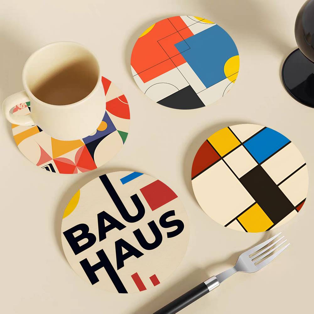 Abstract Bauhaus Round Wooden  - Marble Coaster Set 评论和价格