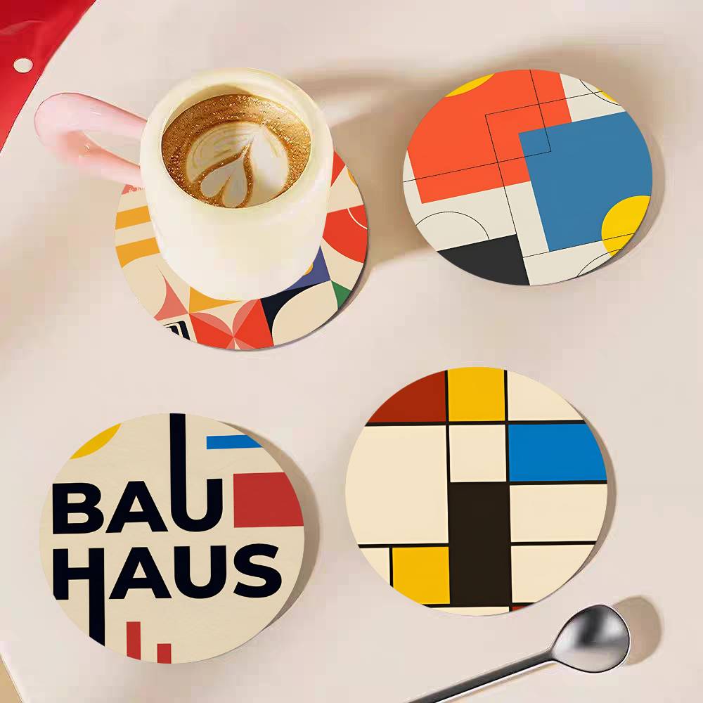Abstract Bauhaus Round Wooden  - Marble Coaster Set 评论和价格