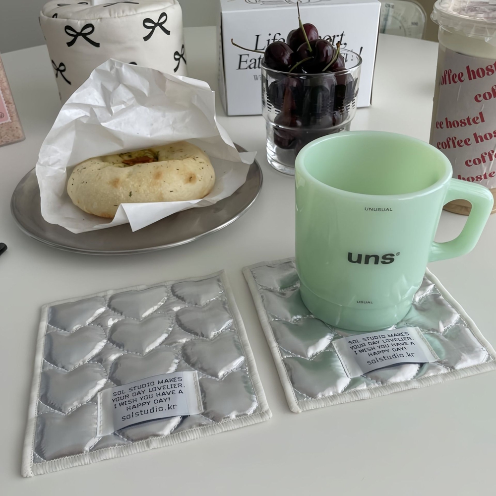 Korean Ins Love Quilted Metal  - Marble Coaster Set 评论和价格