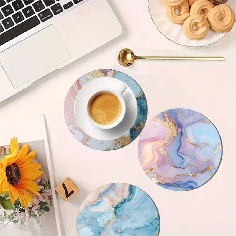 4 Pieces of Marble Pattern Pri - Marble Coaster Set 评论和价格