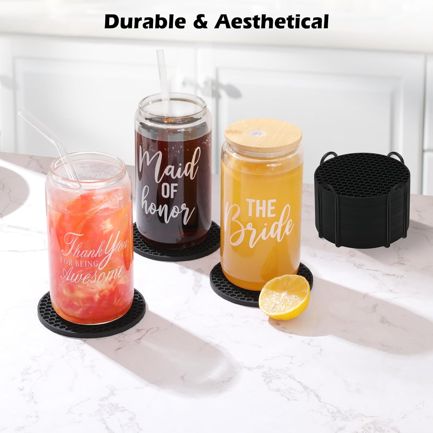 Silicone Coasters Set with Hol - Marble Coaster Set 评论和价格