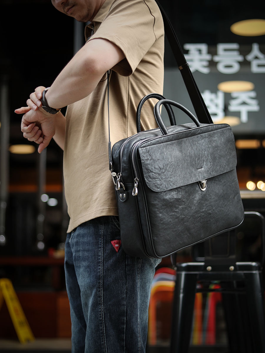 LuxurySoft Black Genuine Leath - Leather Briefcase 评论和价格