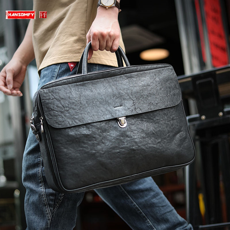 LuxurySoft Black Genuine Leath - Leather Briefcase 评论和价格